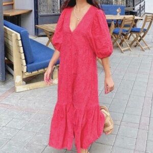 Zara Eyelet Embroidered Midi Dress Size XS